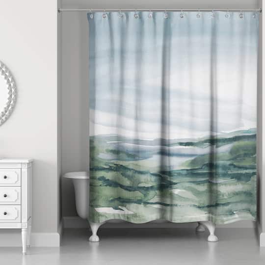 Navy and Green Abstracted Landscape 71" x 74" Shower Curtain